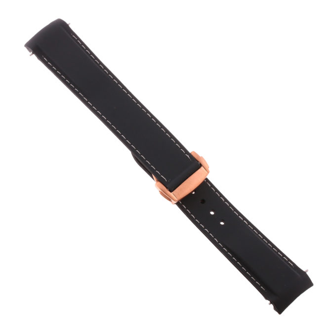 Rom4.1.7.rg Angle Black & Grey Strapsco Silicone Rubber Watch Band For Omega Seamaster Planet Ocean With Rose Gold Clasp