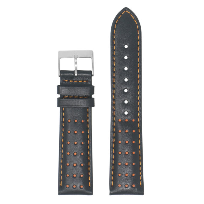 Ra8.1.12 Up Black & Orange DASSARI Perforated Leather Racing Rally Watch Band Quick Release Strap 18mm 20mm 22mm 24mm