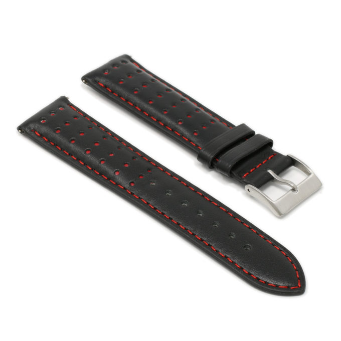 Ra8.1.6 Angle Black & Red DASSARI Perforated Leather Racing Rally Watch Band Quick Release Strap 18mm 20mm 22mm 24mm