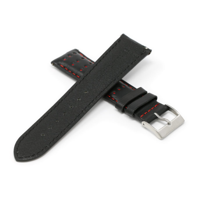 Ra8.1.6 Cross Black & Red DASSARI Perforated Leather Racing Rally Watch Band Quick Release Strap 18mm 20mm 22mm 24mm