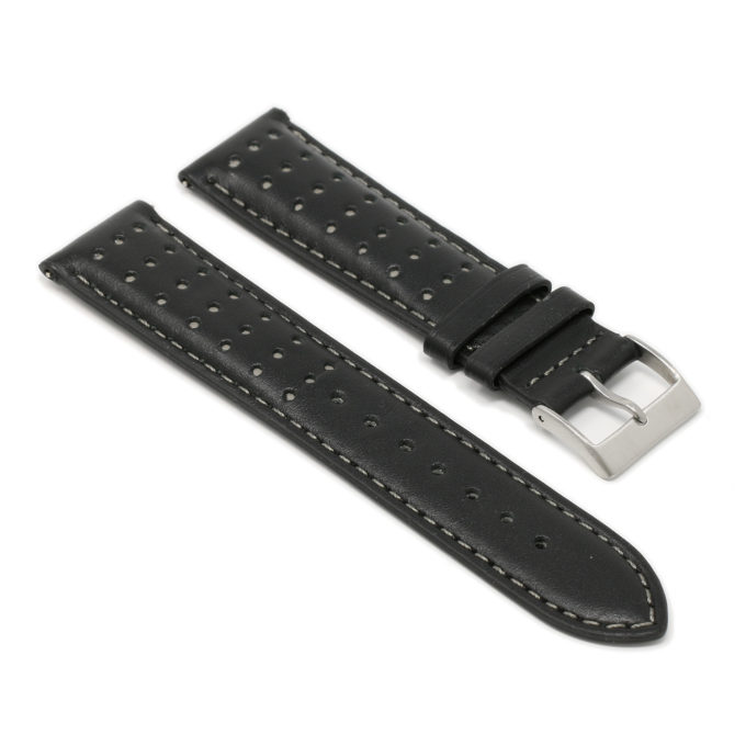 Ra8.1.7 Angle Black & Grey DASSARI Perforated Leather Racing Rally Watch Band Quick Release Strap 18mm 20mm 22mm 24mm