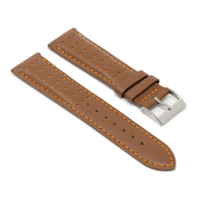 Ra8.3.12 Angle Tan & Orange DASSARI Perforated Leather Racing Rally Watch Band Quick Release Strap 18mm 20mm 22mm 24mm