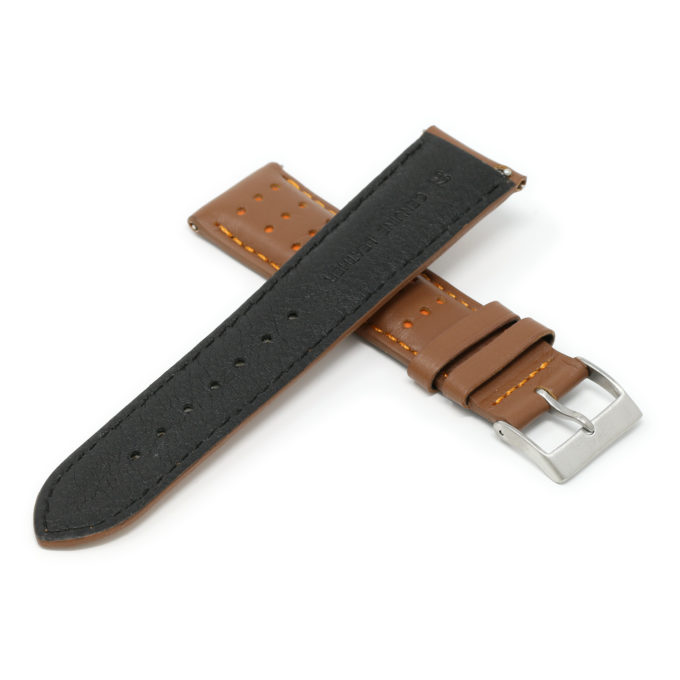 Ra8.3.12 Cross Tan & Orange DASSARI Perforated Leather Racing Rally Watch Band Quick Release Strap 18mm 20mm 22mm 24mm