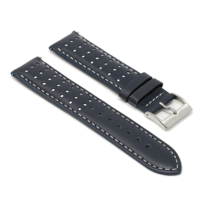 Ra8.5.22 Angle Blue & White DASSARI Perforated Leather Racing Rally Watch Band Quick Release Strap 18mm 20mm 22mm 24mm