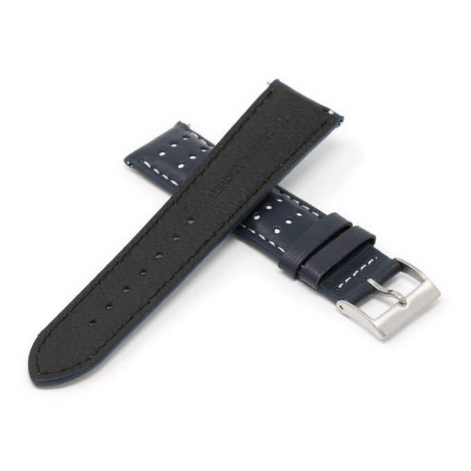 Ra8.5.22 Cross Blue & White DASSARI Perforated Leather Racing Rally Watch Band Quick Release Strap 18mm 20mm 22mm 24mm
