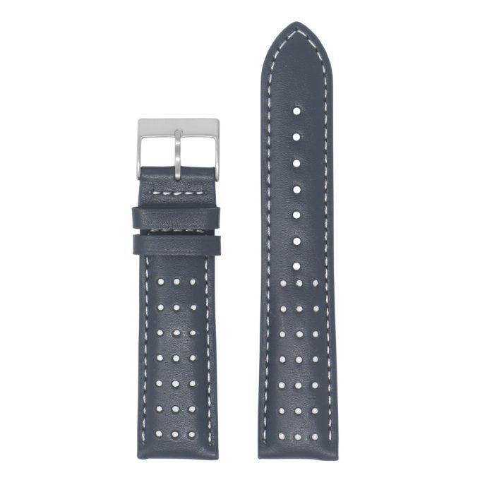 Ra8.5.22 Up Blue & White DASSARI Perforated Leather Racing Rally Watch Band Quick Release Strap 18mm 20mm 22mm 24mm