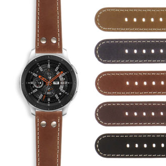 S.ds14 DASSARI Vintage Leather Pilot Watch Band Strap For Samsung Galaxy Watch 46mm Silver