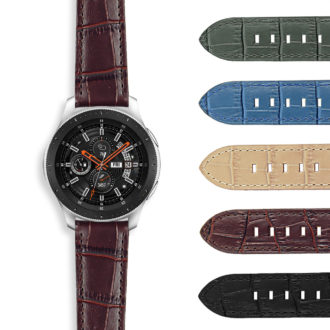 S.sw.l3 DASSARI Crocodile Embossed Italian Leather Watch Band Strap For Samsung Galaxy Watch 46mm Silver