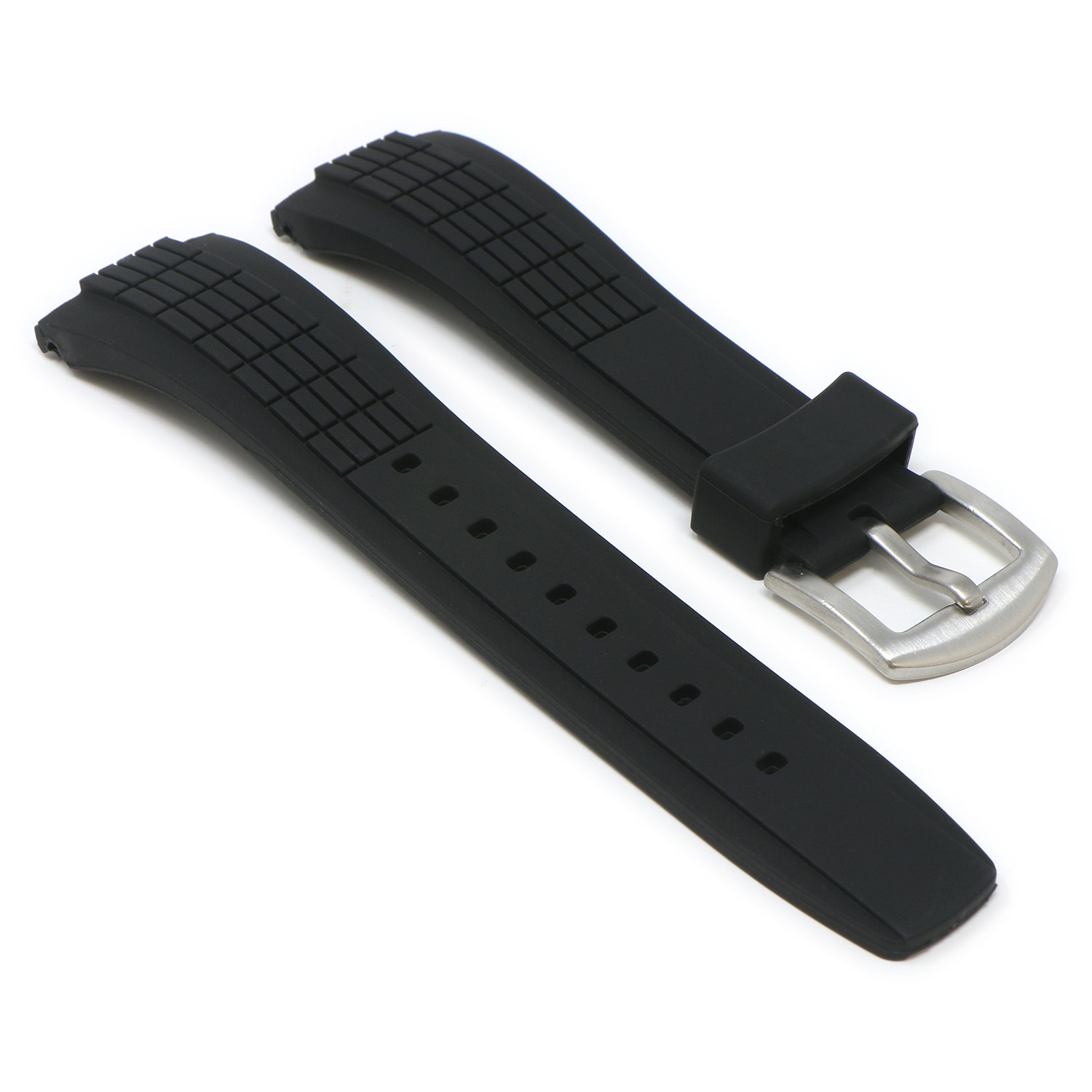 StrapsCo Black W Silver Buckle Angle Silicone Rubber Watch Band Strap For Seiko Velatura