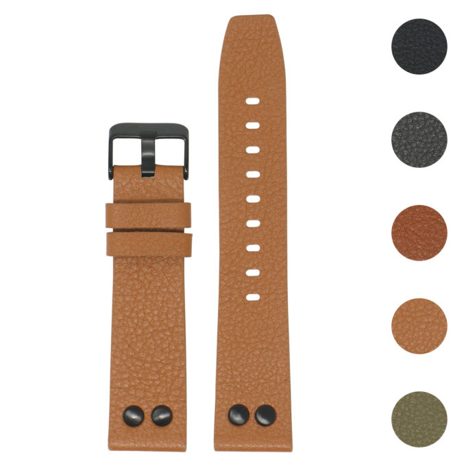 Fb.l25.3.mb Gallery Tan StrapsCo Textured Leather Watch Band Strap With Rivets For Black Fitbit Versa 2 Lite