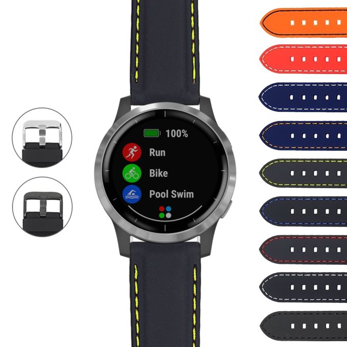 G.pu1 Gallery Rubber Strap With Stitching For Garmin Vivoactive 4