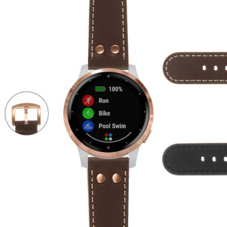 G2.ds15.rg Gallery DASSARI Leather Pilot Strap With Rose Gold Rivets For Garmin Vivoactive 4S