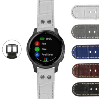 G2.ds16.mb Gallery DASSARI Croc Embossed Leather Pilot Strap With Black Rivets For Garmin Vivoactive 4S