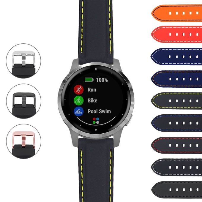 G2.pu1 Gallery Rubber Strap With Stitching For Garmin Vivoactive 4S