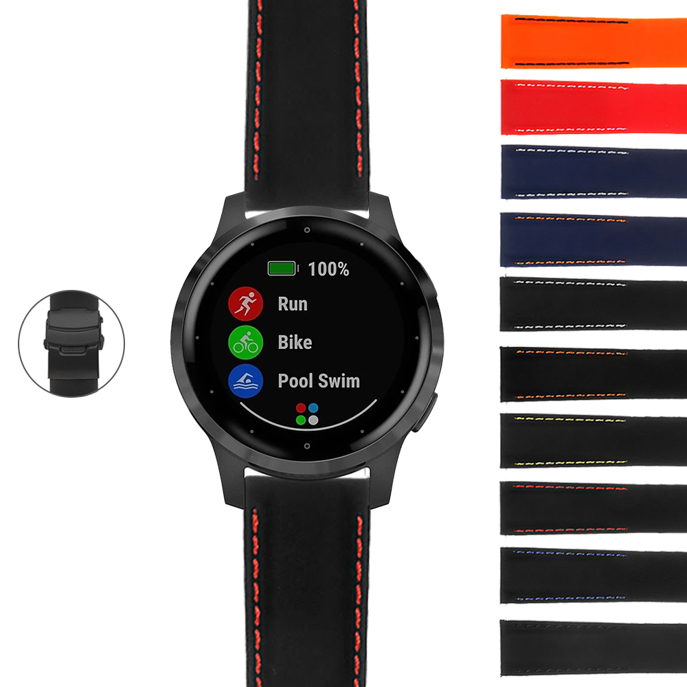 Rubber Strap with Black Deployant Clasp for Garmin Vivoactive 4S \u0026 Vivomove  3S | StrapsCo