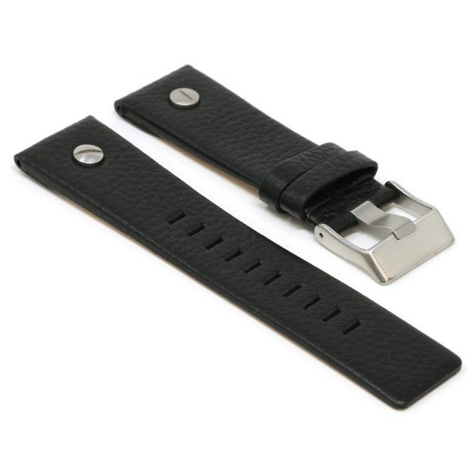 L.dz1.1 Angle Black (Silver Buckle) StrapsCo Textured Leather Watch Band Strap With Rivet For Diesel