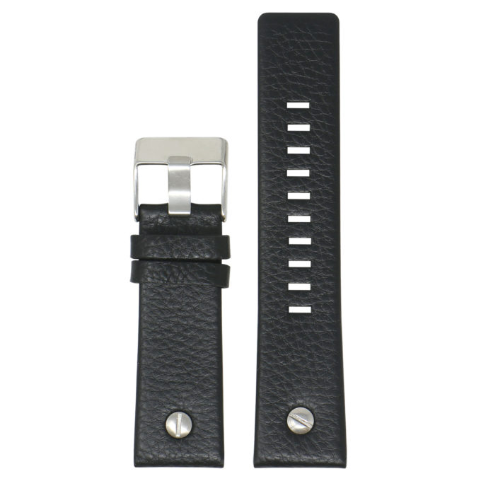 L.dz1.1 Main Black (Silver Buckle) StrapsCo Textured Leather Watch Band Strap With Rivet For Diesel