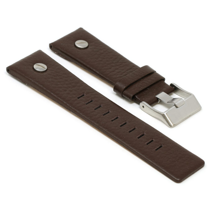 L.dz1.2 Angle Brown (Silver Buckle) StrapsCo Textured Leather Watch Band Strap With Rivet For Diesel