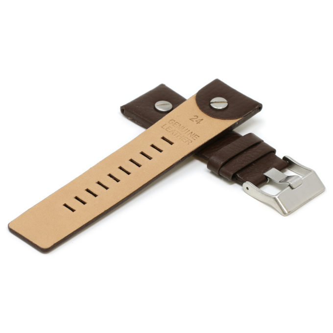 L.dz1.2 Cross Brown (Silver Buckle) StrapsCo Textured Leather Watch Band Strap With Rivet For Diesel