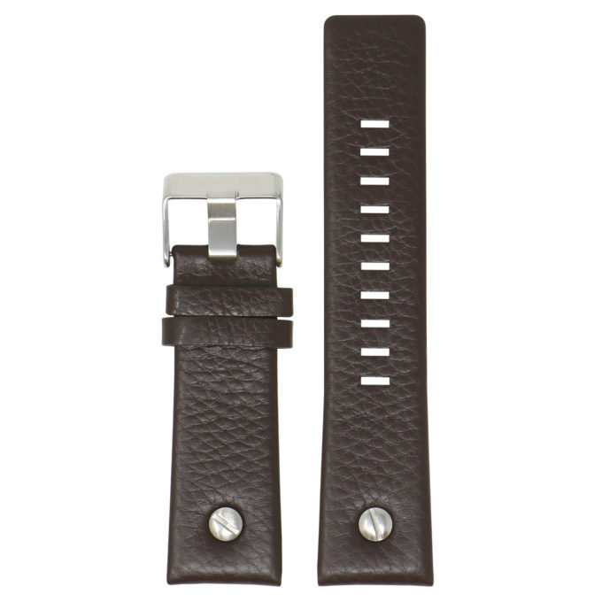 L.dz1.2 Main Brown (Silver Buckle) StrapsCo Textured Leather Watch Band Strap With Rivet For Diesel