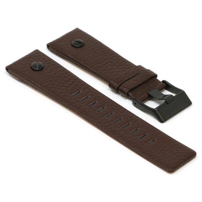 L.dz1.2.mb Angle Brown (Black Buckle) StrapsCo Textured Leather Watch Band Strap With Rivet For Diesel