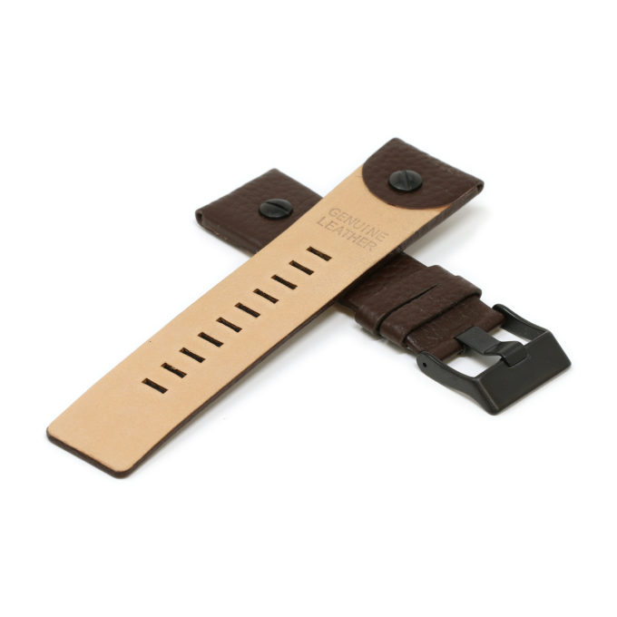 L.dz1.2.mb Cross Brown (Black Buckle) StrapsCo Textured Leather Watch Band Strap With Rivet For Diesel