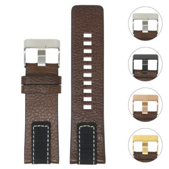 L.dz6.2 Gallery Brown (Silver Buckle) StrapsCo Pebbled Leather & Nylon Watch Band Strap For Diesel