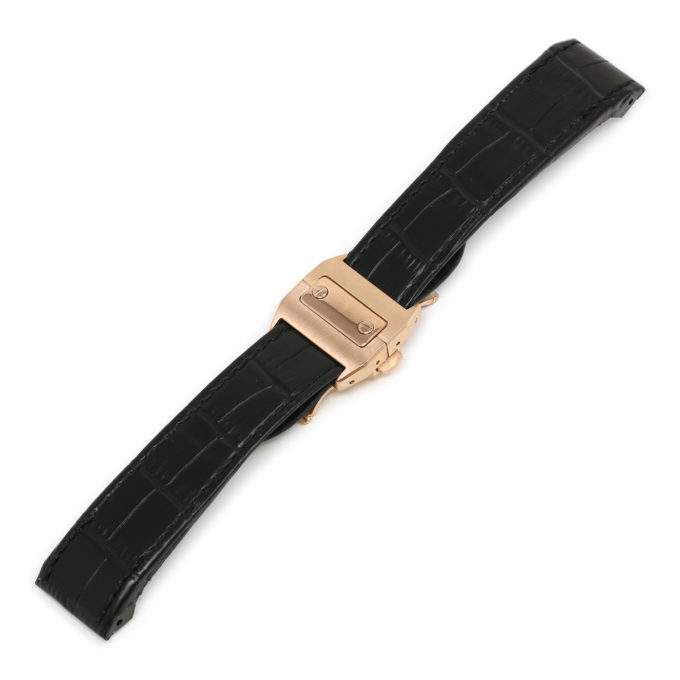 L.crt2.1.rg Black (Rose Gold Buckle) Alt StrapsCo Croc Embossed Leather Watch Band Strap For Santos 100 20mm 23mm 24mm