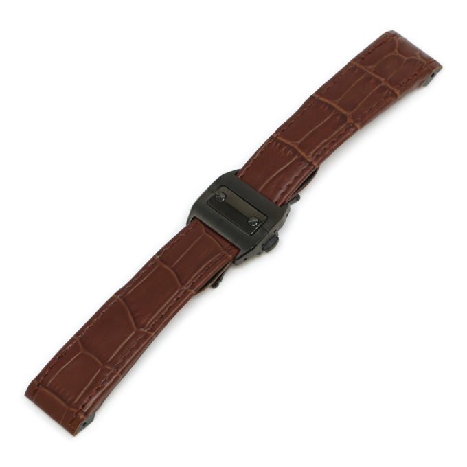 L.crt2.2.mb Brown (Black Buckle) Alt StrapsCo Croc Embossed Leather Watch Band Strap For Santos 100 20mm 23mm 24mm