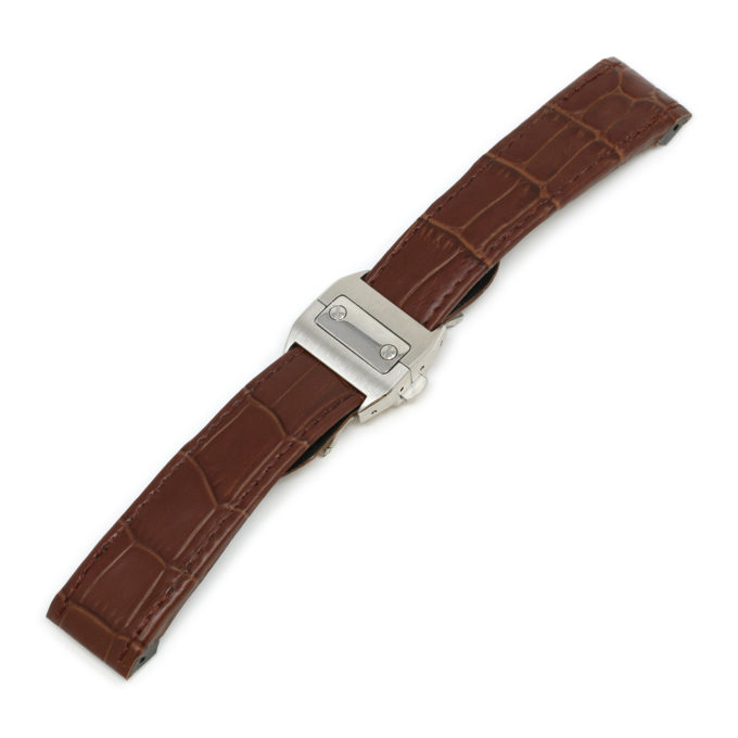 L.crt2.2.ss Brown (Silver Buckle) Alt StrapsCo Croc Embossed Leather Watch Band Strap For Santos 100 20mm 23mm 24mm