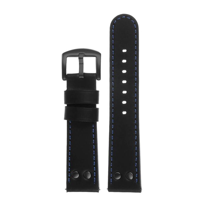 Ds15.1.5.mb Dassari Leather Strap In Black W Blue Stitching W Matte Black Buckle 3 Apple Watch