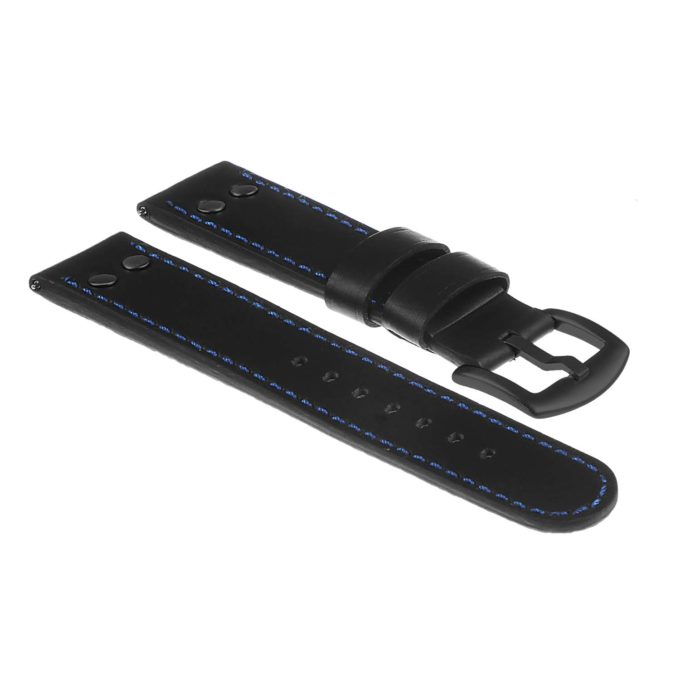 Ds15.1.5.mb Dassari Leather Strap In Black W Blue Stitching W Matte Black Buckle Apple Watch