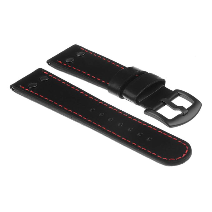 Ds15.1.6.mb Dassari Leather Strap In Black W Red Stitching W Matte Black Buckle Apple Watch