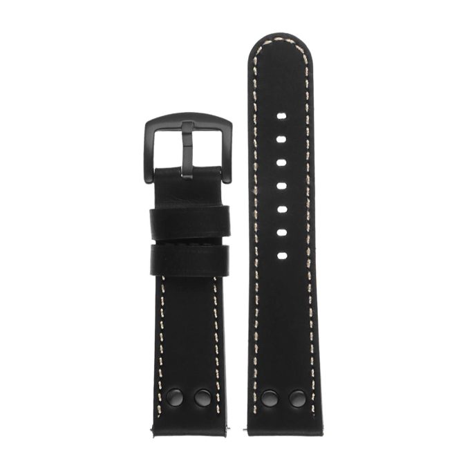 Ds15.1.mb Dassari Leather Strap In Black W White Stitching W Matte Black Buckle 3 Apple Watch