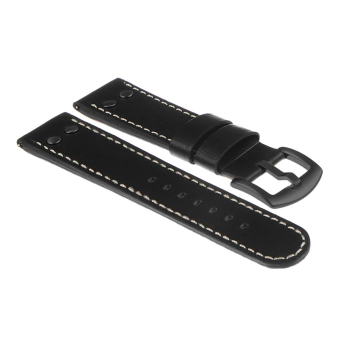 Ds15.1.mb Dassari Leather Strap In Black W White Stitching W Matte Black Buckle Apple Watch