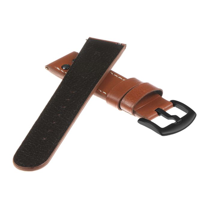 Ds15.3.mb Dassari Leather Strap In Black W Tan Stitching W Matte Black Buckle 2 Apple Watch
