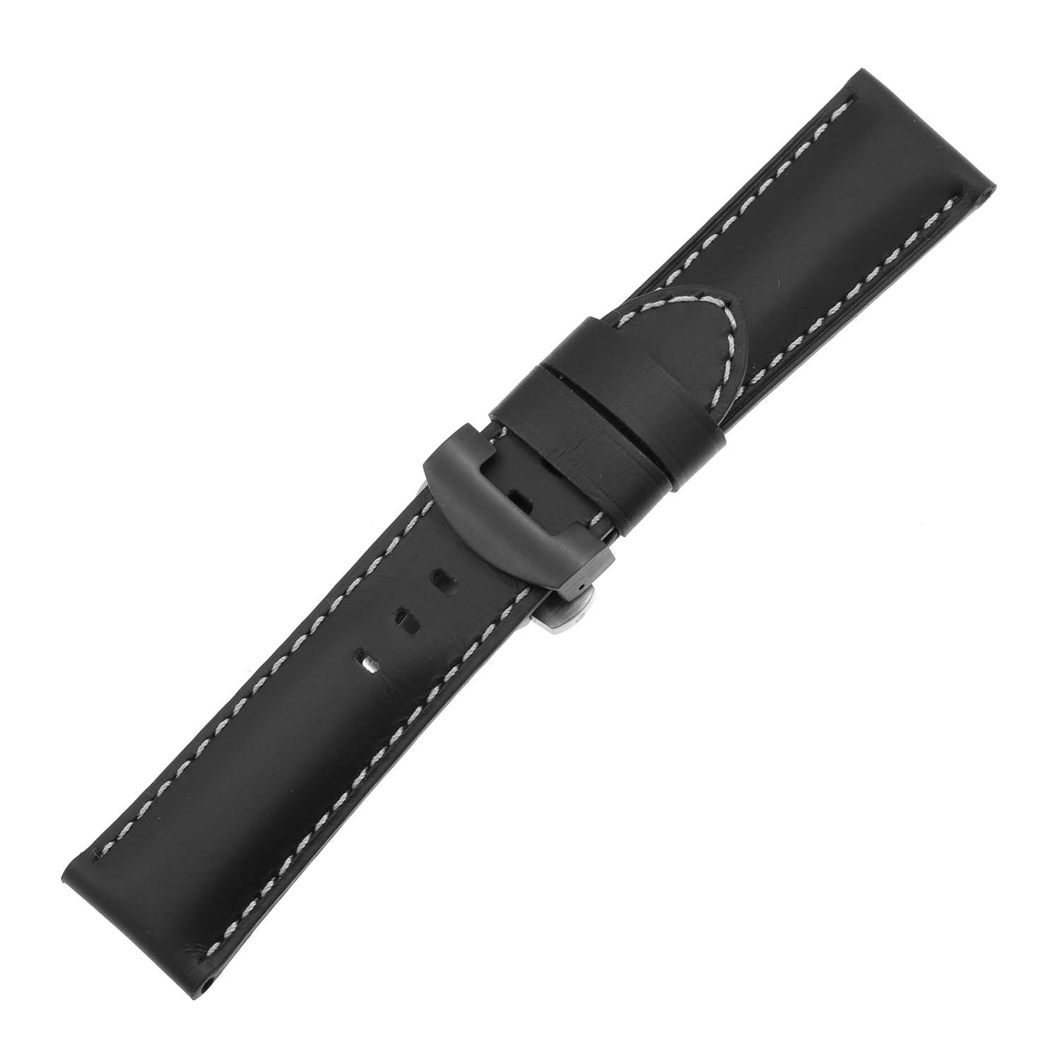 Ps5.1.mb Main Black Smooth Leather Panerai Watch Band Strap With Black Deployant Clasp Apple Watch