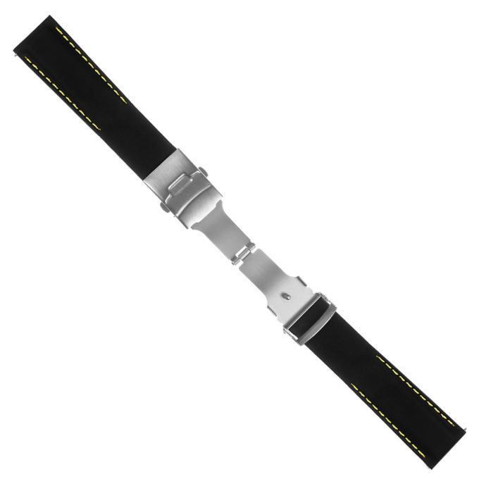 Pu12.1.10 Silcone Rubber Strap In Black W Yellow Stitching 2 Apple Watch