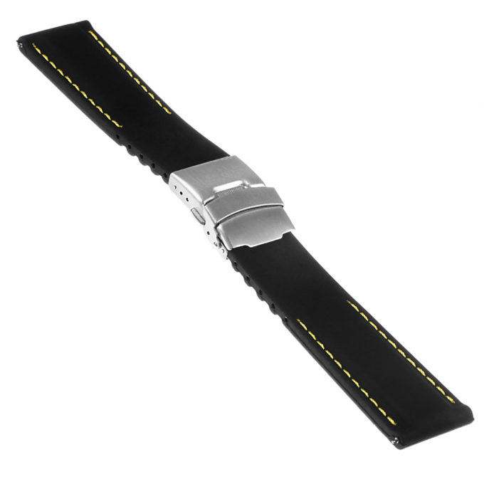 Pu12.1.10 Silcone Rubber Strap In Black W Yellow Stitching Apple Watch
