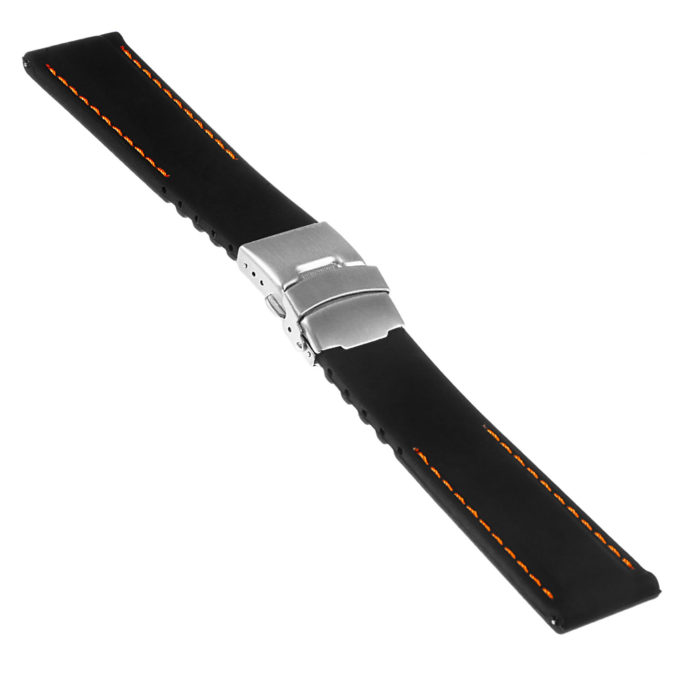 Pu12.1.12 Silcone Rubber Strap In Black W Orange Stitching Apple Watch