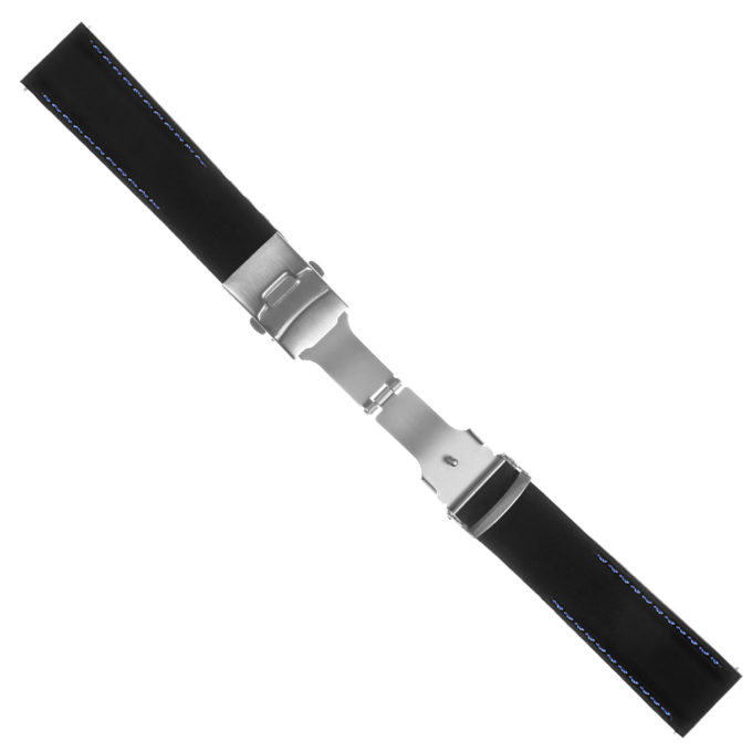 Pu12.1.5 Silcone Rubber Strap In Black W Blue Stitching 2 Apple Watch