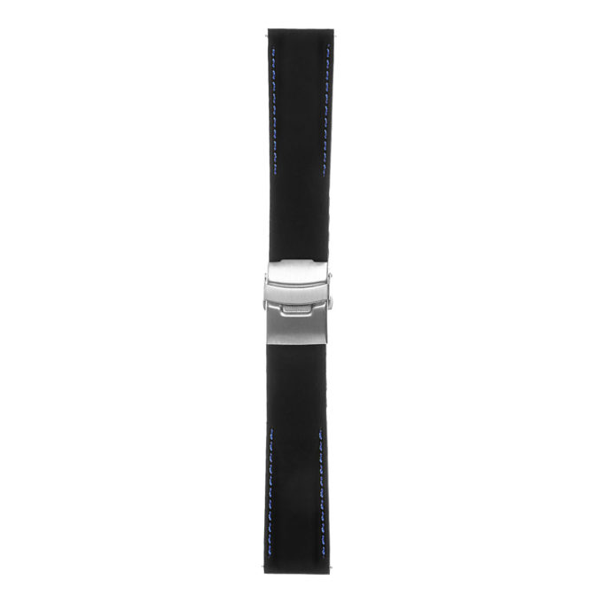 Pu12.1.5 Silcone Rubber Strap In Black W Blue Stitching 3 Apple Watch