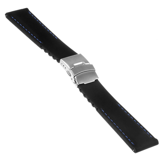 Pu12.1.5 Silcone Rubber Strap In Black W Blue Stitching Apple Watch