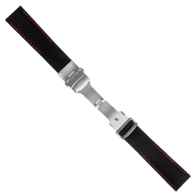 Pu12.1.6 Silcone Rubber Strap In Black W Red Stitching 2 Apple Watch