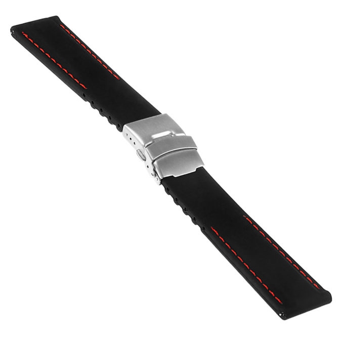 Pu12.1.6 Silcone Rubber Strap In Black W Red Stitching Apple Watch