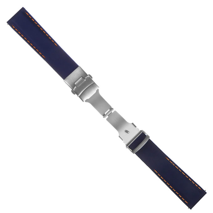 Pu12.5.12 Silcone Rubber Strap In Blue W Orange Stitching 2 Apple Watch