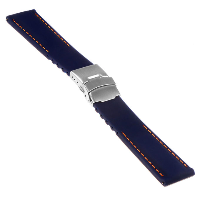 Pu12.5.12 Silcone Rubber Strap In Blue W Orange Stitching Apple Watch
