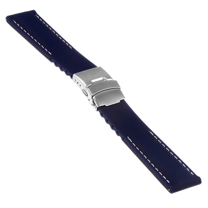 Pu12.5.22 Silcone Rubber Strap In Blue W White Stitching Apple Watch