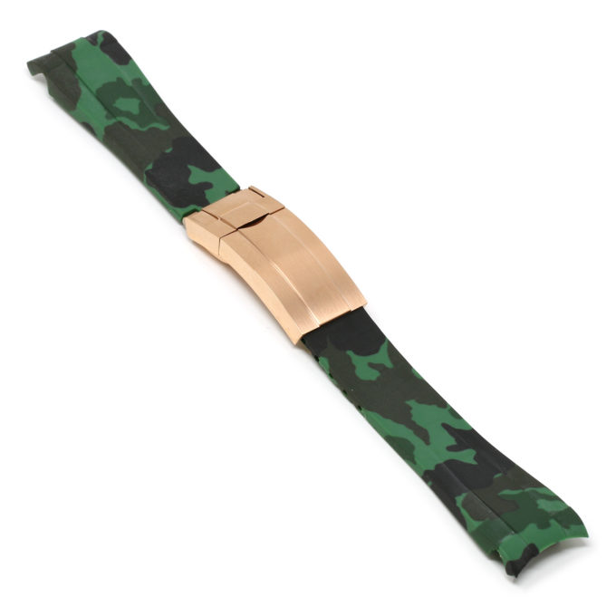 R.rx7.11.rg Angle Green Camo (Rose Gold Clasp) StrapsCo Fitted Camo Rubber Watch Band Strap
