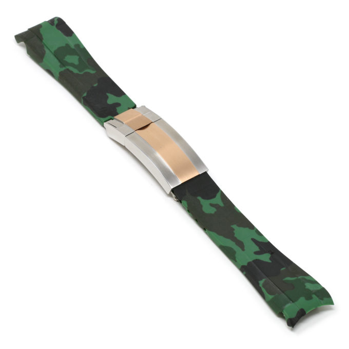 R.rx7.11.ss.rg Angle Green Camo (Silver & Rose Gold Clasp) StrapsCo Fitted Camo Rubber Watch Band Strap
